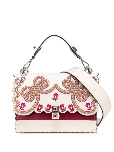 Pre-owned Fendi 2010-2025 Medium Vitello Liberty Lucido Flowers And Bows Scalloped Studded Kan I Satchel