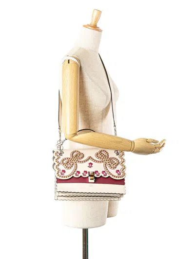 Pre-owned Fendi 2010-2025 Medium Vitello Liberty Lucido Flowers And Bows Scalloped Studded Kan I Satchel