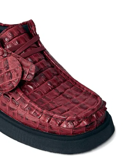 Martine Rose Torview Croc-embossed Lace-up Shoes In Red