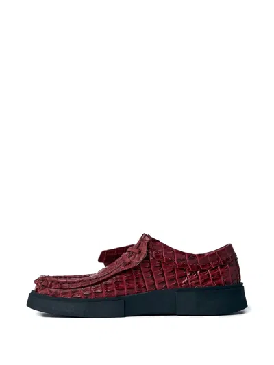 Martine Rose Torview Croc-embossed Lace-up Shoes In Red