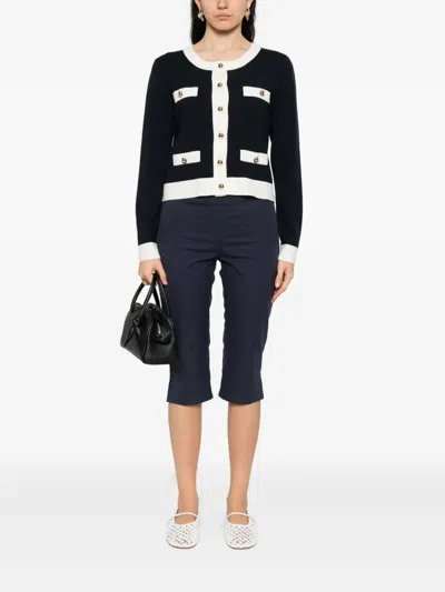 Pennyblack Button-up Contrast-panel Cardigan In Blue