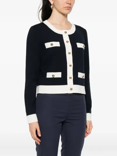 Pennyblack Button-up Contrast-panel Cardigan In Blue