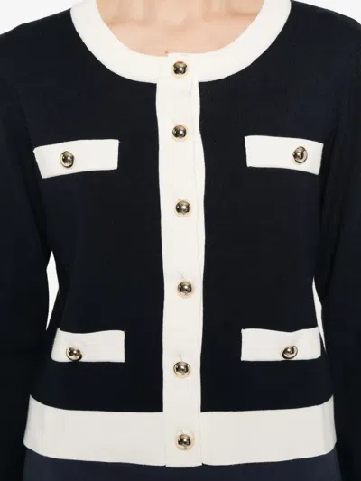 Pennyblack Button-up Contrast-panel Cardigan In Blue