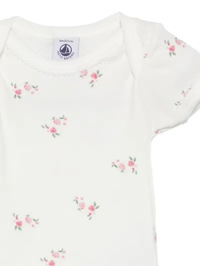 Petit Bateau Rose-print Bodysuits (pack Of Three) In White