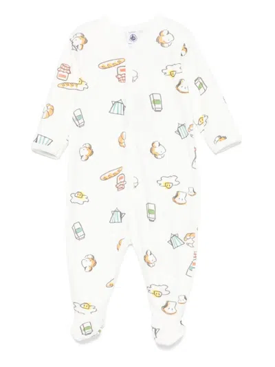 Petit Bateau Breakfast-print Long-sleeve Romper In White