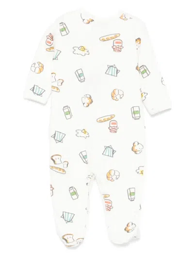 Petit Bateau Breakfast-print Long-sleeve Romper In White