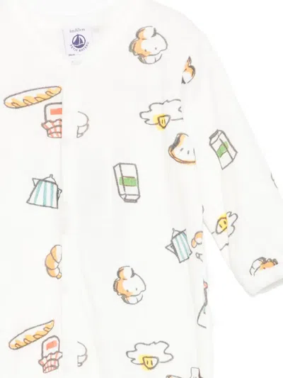 Petit Bateau Breakfast-print Long-sleeve Romper In White