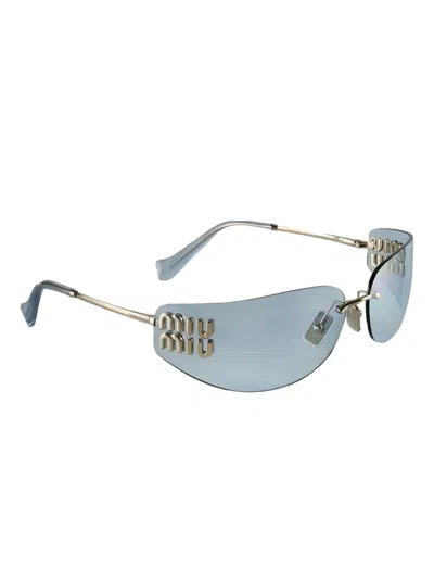 Miu Miu Logo-plaque Rimless Sunglasses In Blue