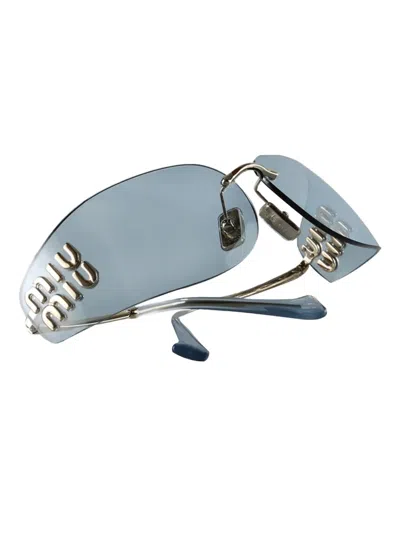 Miu Miu Logo-plaque Rimless Sunglasses In Blue