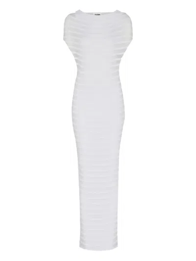 Jean Paul Gaultier Striped Ribbed Maxi Dress In White