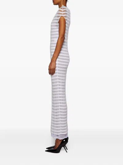 Jean Paul Gaultier Striped Ribbed Maxi Dress In White