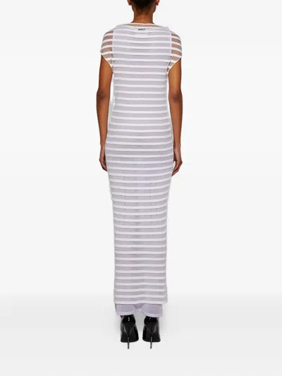Jean Paul Gaultier Striped Ribbed Maxi Dress In White