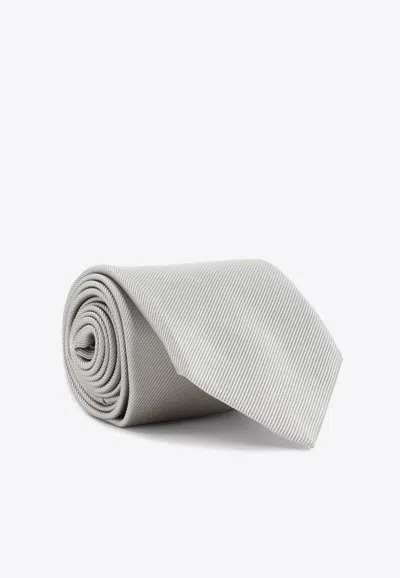 Tom Ford Solid Mogador Silk Tie With Diagonal Stripes In Gray