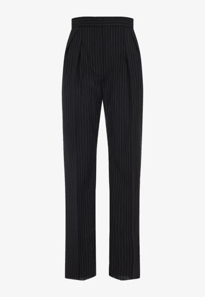 Max Mara Tailored Pinstripe Trousers With High Waist And Pleated Front In Black