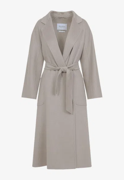 Max Mara Ludmilla Cashmere Coat With Notched Collar And Tonal Belt In Gray