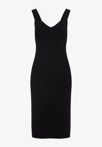 Max Mara Black Teak Compact Viscose Midi Dress In Black
