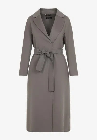 's Max Mara Virgin Wool Belted Coat With Notched Lapels In Gray