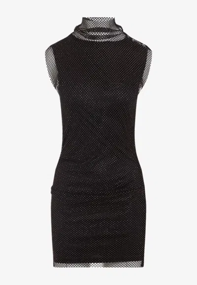 Sportmax Fitted Mini Dress With Textured Mesh Overlay In Black