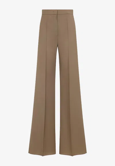 Max Mara Beige Fernet Straight Wool Pants In Brown
