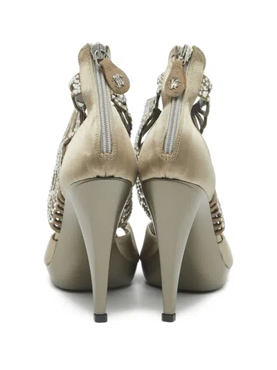 Pre-owned Roberto Cavalli Vintage 100mm Rhinestone-embellished Platform Sandals In Green