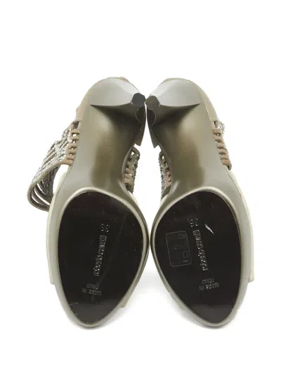 Pre-owned Roberto Cavalli Vintage 100mm Rhinestone-embellished Platform Sandals In Green