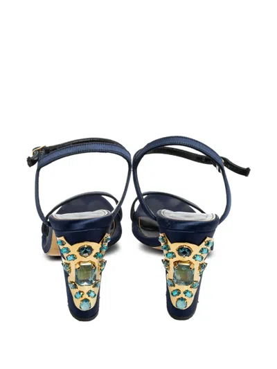 Pre-owned Oscar De La Renta 105mm Embellished Block-heel Sandals