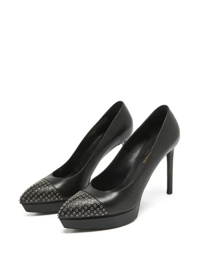 Pre-owned Saint Laurent 110mm Studded Leather Platform Pumps