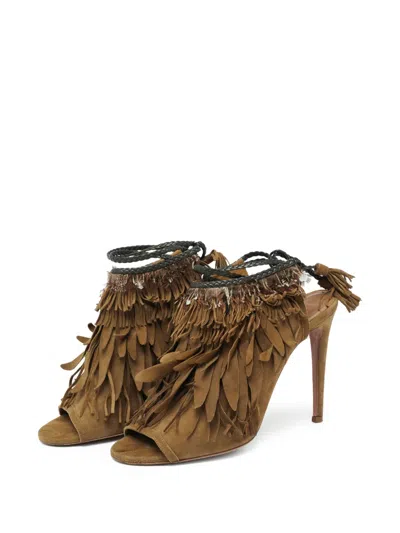 Pre-owned Aquazzura  110mm Pocahontas Fringed Sandals