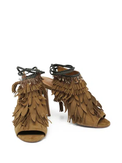 Pre-owned Aquazzura  110mm Pocahontas Fringed Sandals
