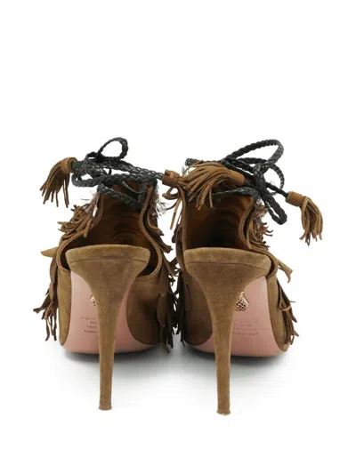 Pre-owned Aquazzura  110mm Pocahontas Fringed Sandals