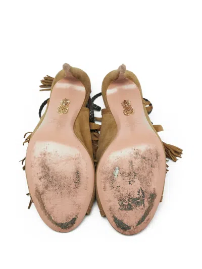 Pre-owned Aquazzura  110mm Pocahontas Fringed Sandals