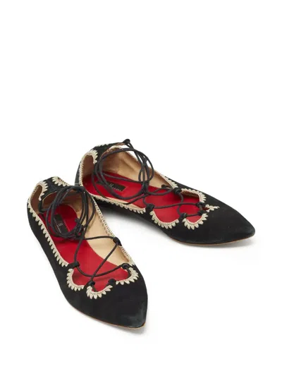 Pre-owned Carolina Herrera Vintage Lace-up Pointed Ballet Flats