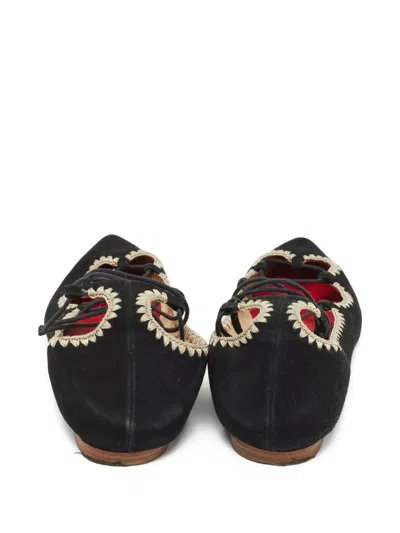 Pre-owned Carolina Herrera Vintage Lace-up Pointed Ballet Flats
