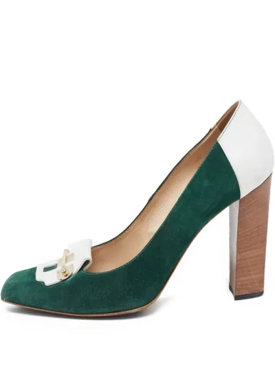 Pre-owned Tod's Vintage  110mm Suede Pumps In Green