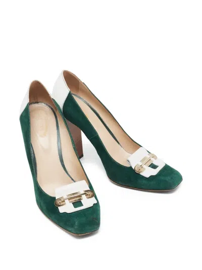 Pre-owned Tod's Vintage  110mm Suede Pumps In Green