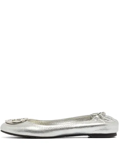 Pre-owned Tory Burch  Minnie Metallic-effect Leather Ballet Flats