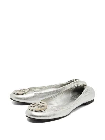 Pre-owned Tory Burch  Minnie Metallic-effect Leather Ballet Flats