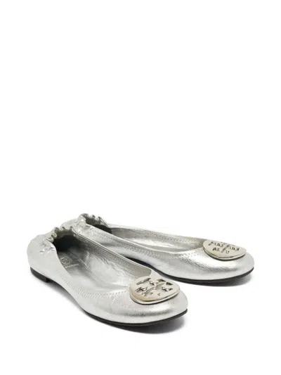 Pre-owned Tory Burch  Minnie Metallic-effect Leather Ballet Flats