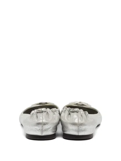 Pre-owned Tory Burch  Minnie Metallic-effect Leather Ballet Flats