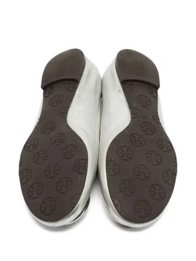 Pre-owned Tory Burch  Minnie Metallic-effect Leather Ballet Flats