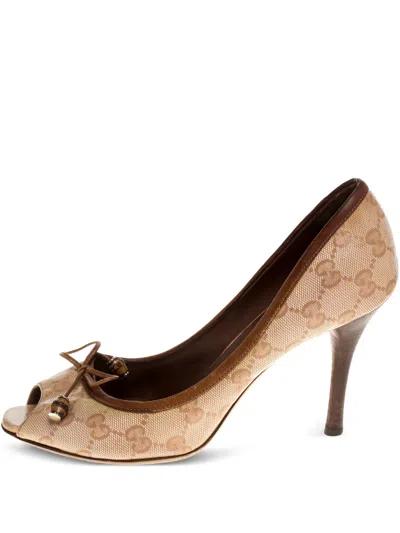 Pre-owned Gucci 95mm Gg Canvas Pumps