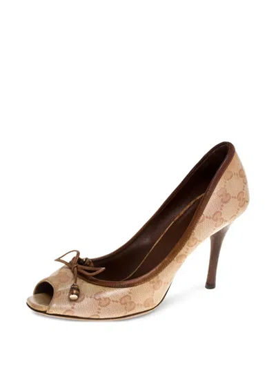 Pre-owned Gucci 95mm Gg Canvas Pumps