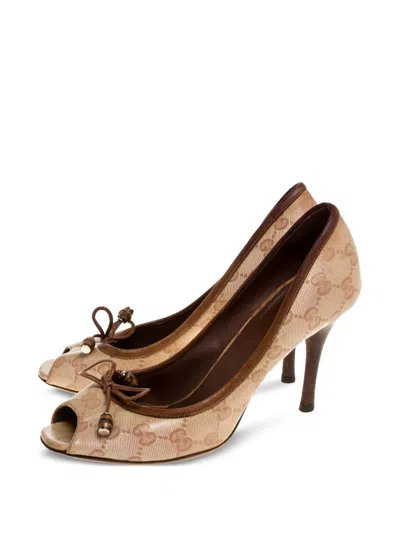 Pre-owned Gucci 95mm Gg Canvas Pumps