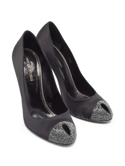 Pre-owned Sergio Rossi Vintage 110mm Satin Pumps In Black