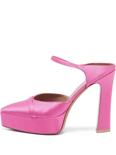 Pre-owned Malone Souliers  140mm Mora Satin Platform Mules