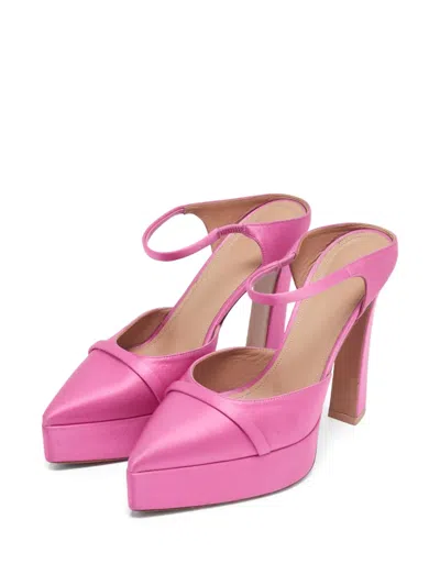 Pre-owned Malone Souliers  140mm Mora Satin Platform Mules