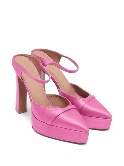 Pre-owned Malone Souliers  140mm Mora Satin Platform Mules