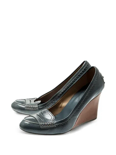Pre-owned Tod's Vintage 90mm Leather Loafer Pumps In Blue
