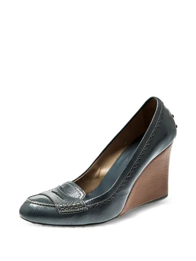 Pre-owned Tod's Vintage 90mm Leather Loafer Pumps In Blue