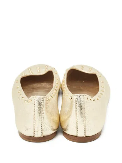 Pre-owned Tod's Vintage Studded Metallic Ballet Flats In Gold